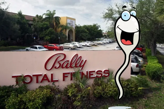Artist's rendering of happy sperm running wild at Bally's Total Fitness
